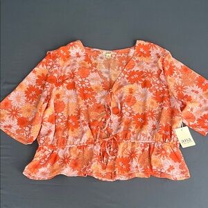 a.n.a A new approach women's orange and pink Floral Blouse